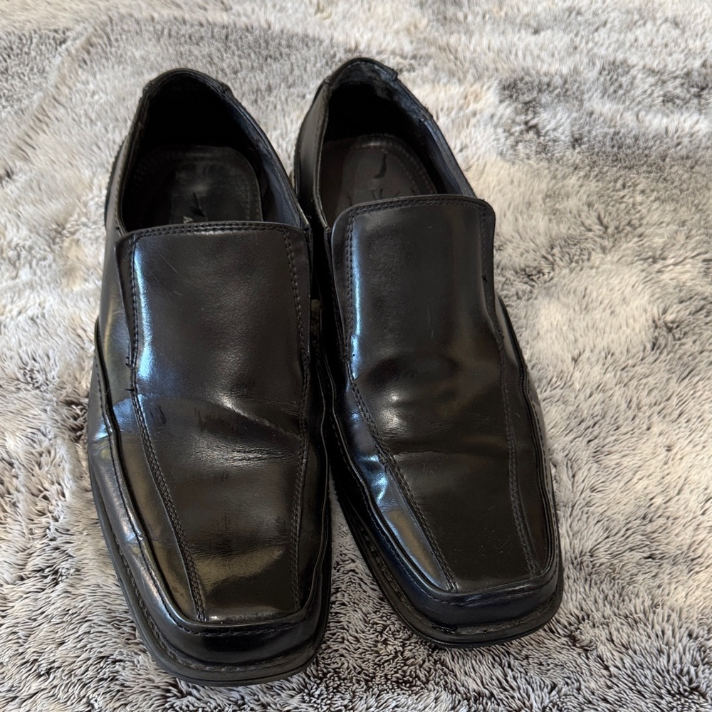 Alfani Mens 10m Leather Slip On Black Loafer Dress Shoe Square Toe‎ Business